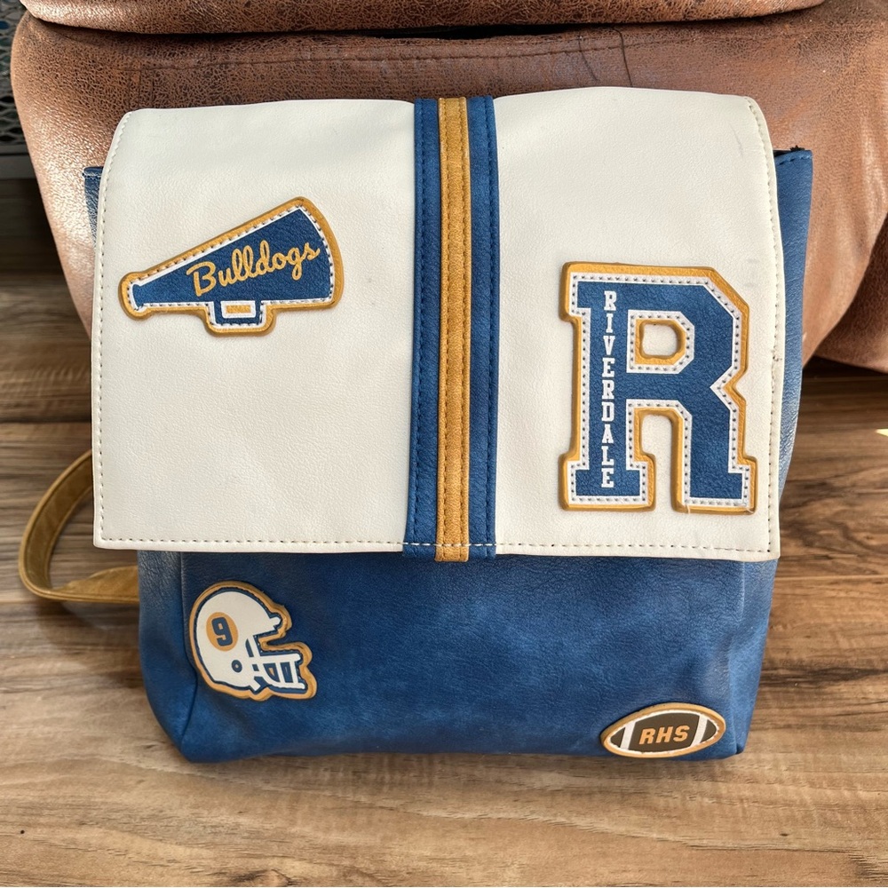 Riverdale RHS Backpack Blue Gold Faux Leather Cheer Patch TV Show Bag
